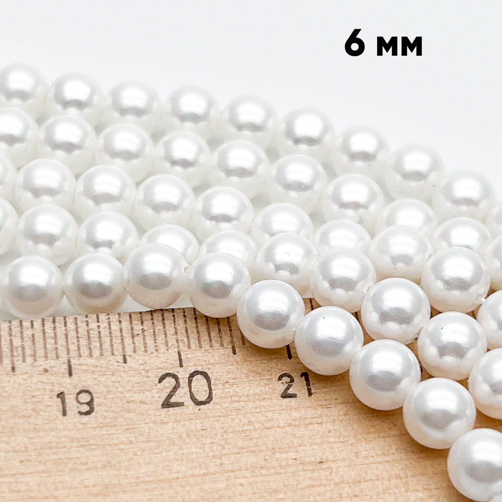 "Майорка" шар, цвет белый, диаметр 6,3 мм, цена за 31-32 шт (1/2 нити)
