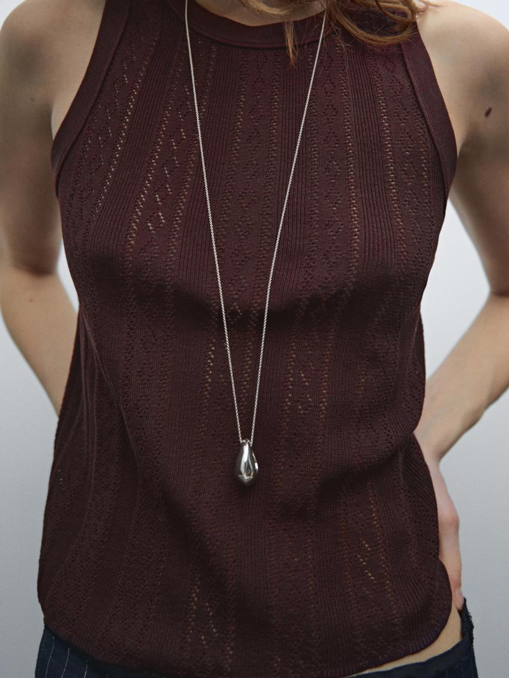 Massimo Dutti Топ из ажурной ткани с круглым вырезом, бордо