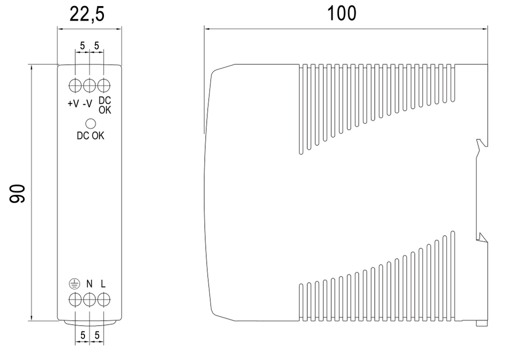 Источник питания MDR-20-24, на выходе 24 В DC, 1A, 20 Вт. Входное  85-264 В AC (120-370 В DC)