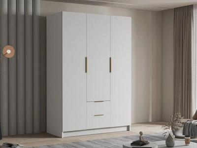 Распашной трехсекционный шкаф Эмма с 2 ящиками, с золотыми ручками Белый снег 8685 BS  170*60*220