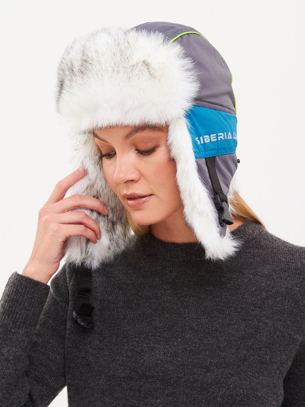 Шапка ушанка зимняя Siberia Lady ткань Breathable цвет Бирюза/Серый Шапка ушанка зимняя Siberia Lady ткань Breathable цвет Бирюза/Серый