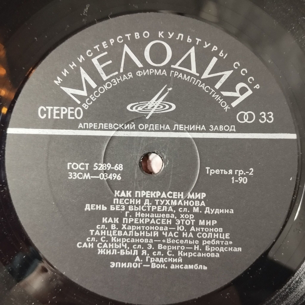 Винтажная виниловая пластинка LP Давид Тухманов Как Прекрасен Мир (СССР 1972)