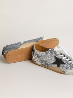 True Star in silver sequins with black star and beige leather heel tab
