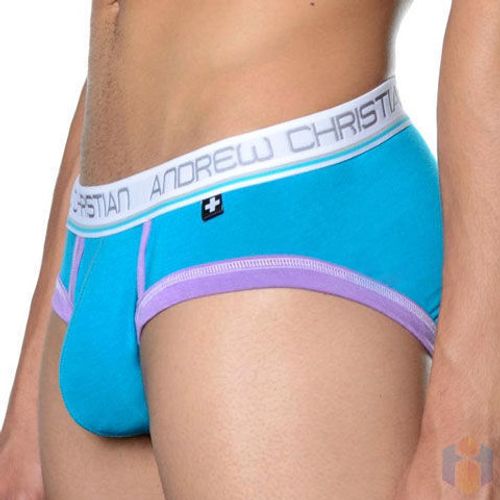 Мужские трусы брифы голубые с розовой окантовкой Andrew Christian  brief Blue AC3-M120