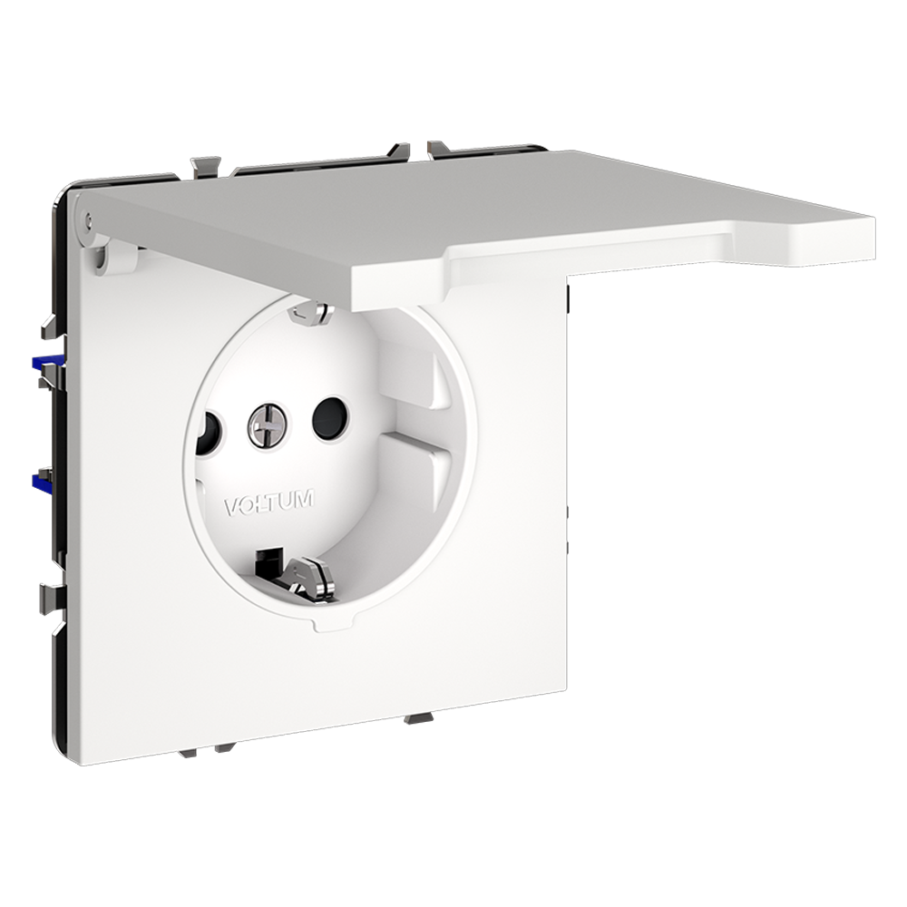 Розетка встраиваемая VOLTUM S70 с заземлением, защитными шторками и крышкой 16А, (белый матовый)