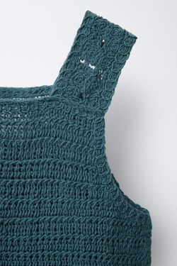 ZARA ТОП ИЗ КРУЖЕВА КРОШЕ С ЦВЕТОЧНЫМ УЗОРОМ, УТИНО-СИНИЙ