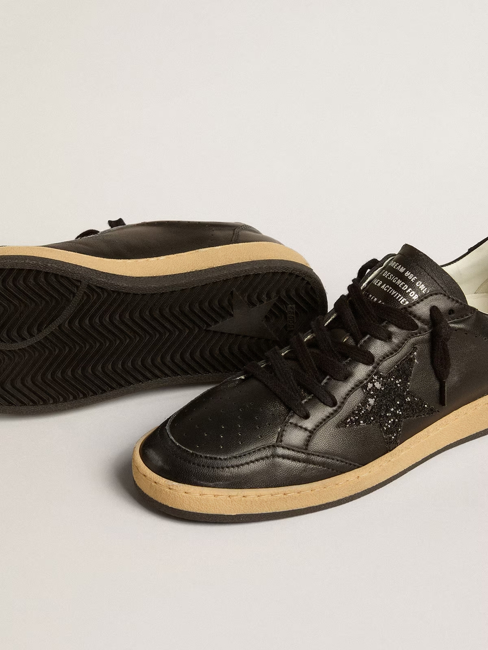 Ball Star Donna in nappa nera con stella in glitter neri e talloncino in suede