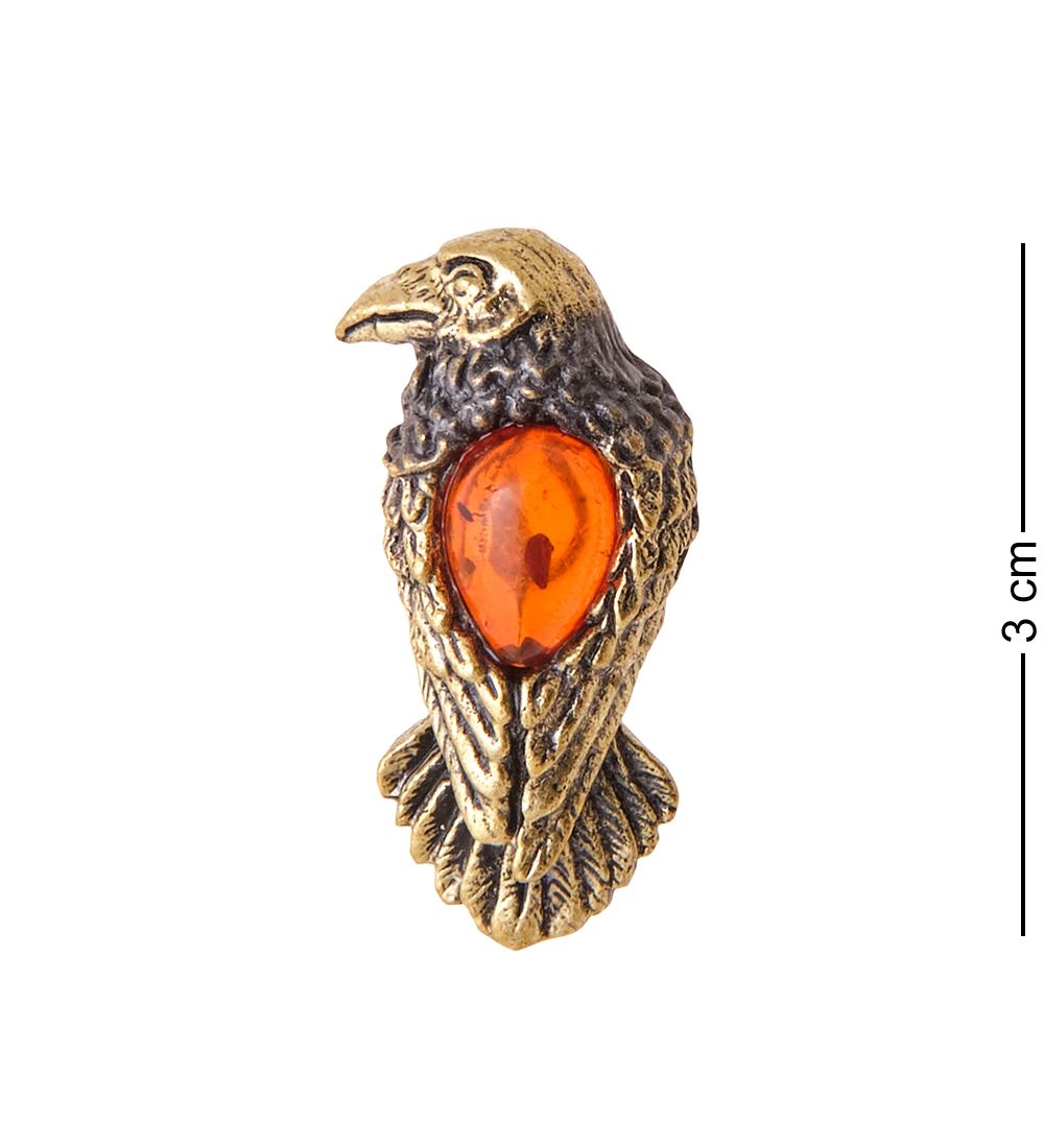 AM-3423 Брошь «Ворон» (латунь, янтарь)