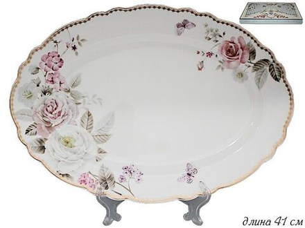 Lenardi 108-233 Овальное блюдо 41см.ПИОНЫ в под.уп.(х8)Фарфор