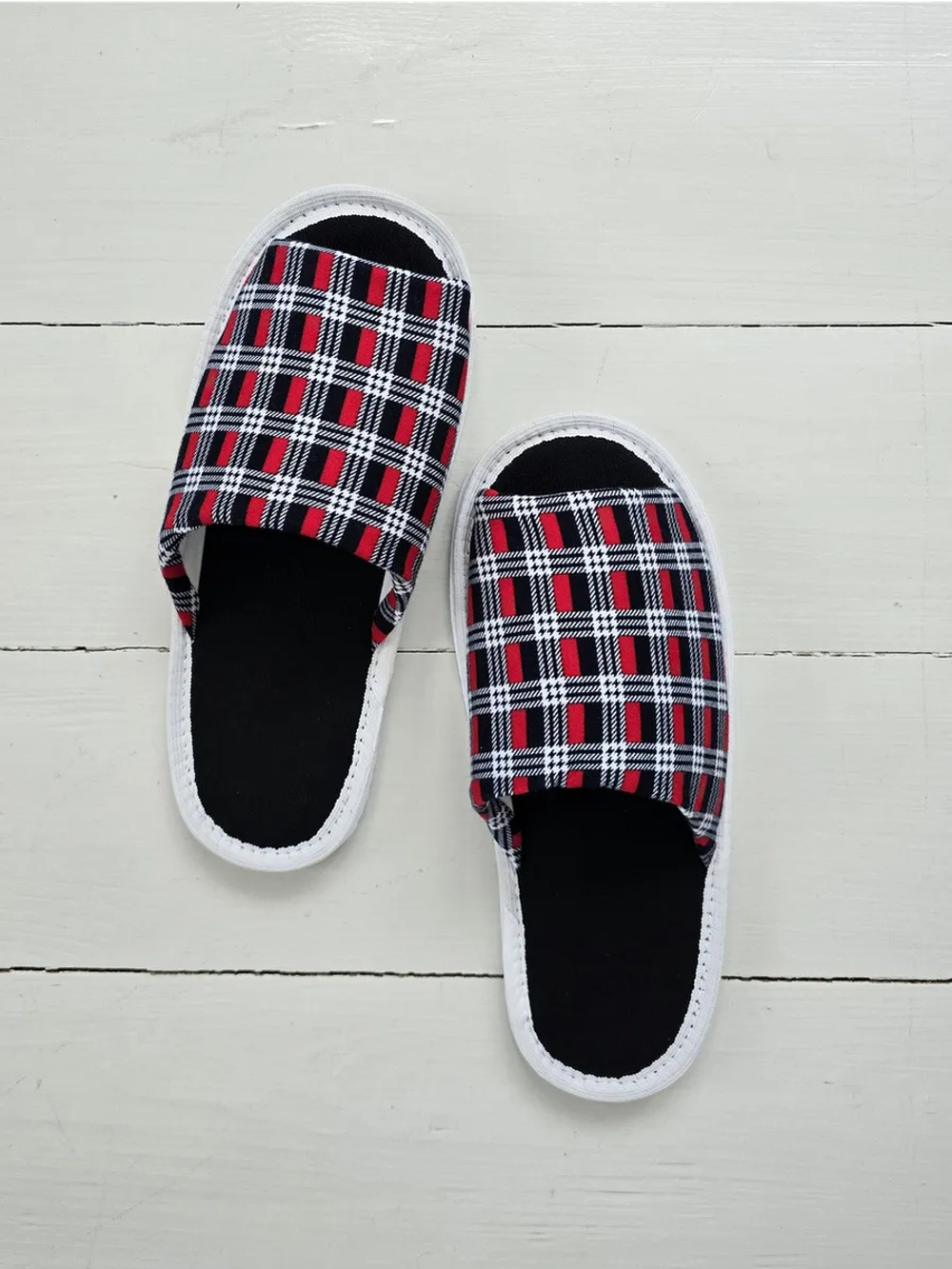 Тапочки хлопковые открытый нос "Клеточка"