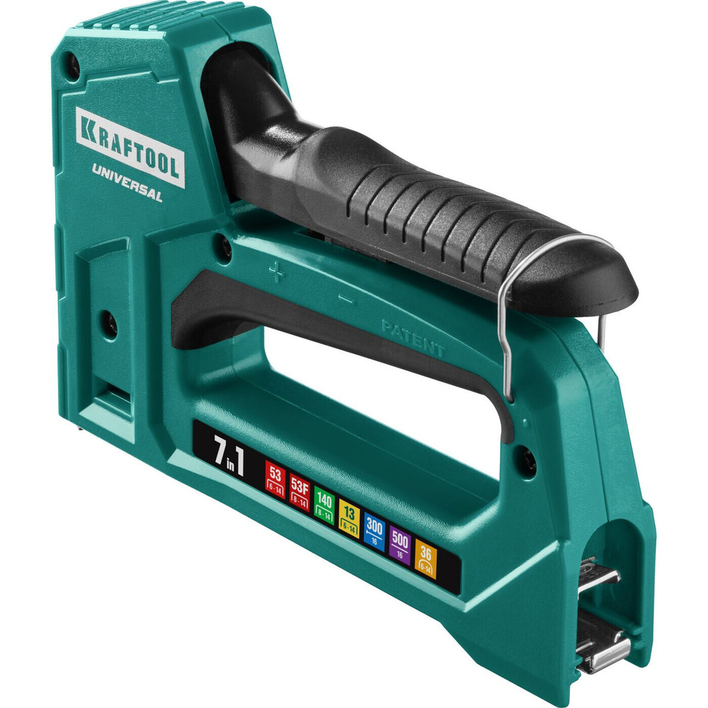 Степлер для скоб Universal 7-в-1: 53(6-14мм)/53F(10-14мм)/140(10-14мм)/13(6-14мм)/36(10-14мм)/300(16мм)/500(16мм), скобы в компл, KRAFTOOL 31524