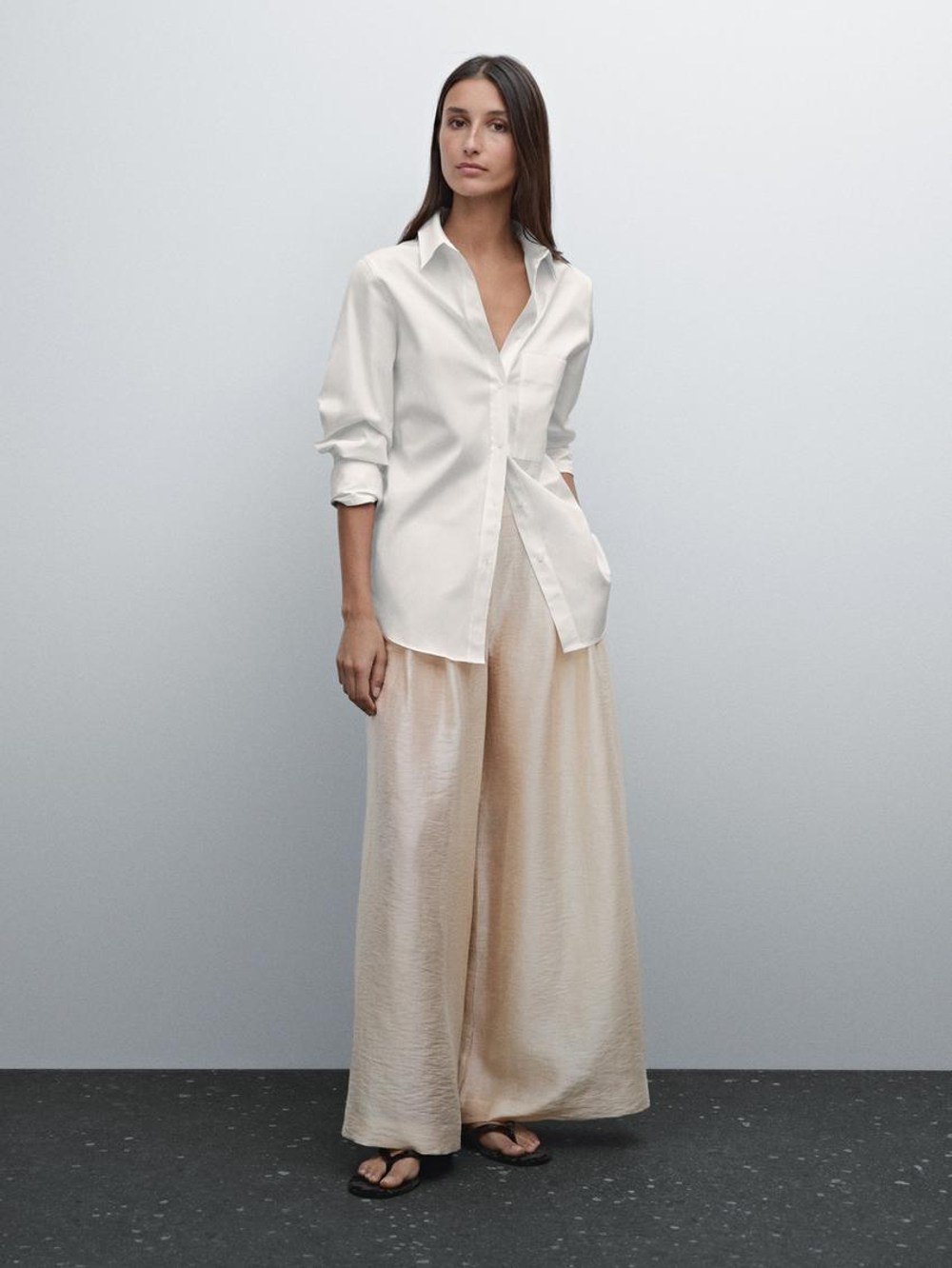 Massimo Dutti Брюки из струящейся смесовой шерсти с защипами, золотистый