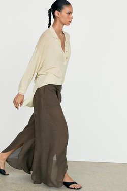 Massimo Dutti Полупрозрачные юбка-брюки из льняной смеси, коричневый