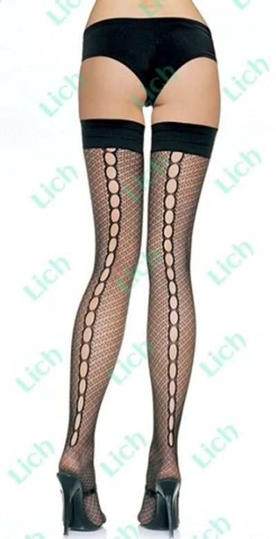 Чулки черные в сетку cо швом сзади