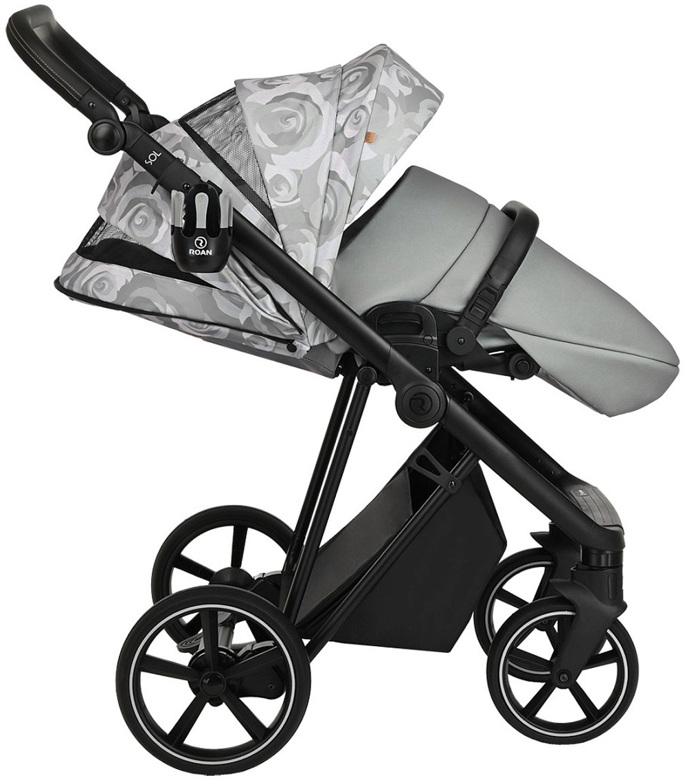 Детская коляска Roan Sol Flowers 3 в 1 с автокреслом Pituso Baesa Pro Black,Beige Canopy RSF/5002 Gray/Black