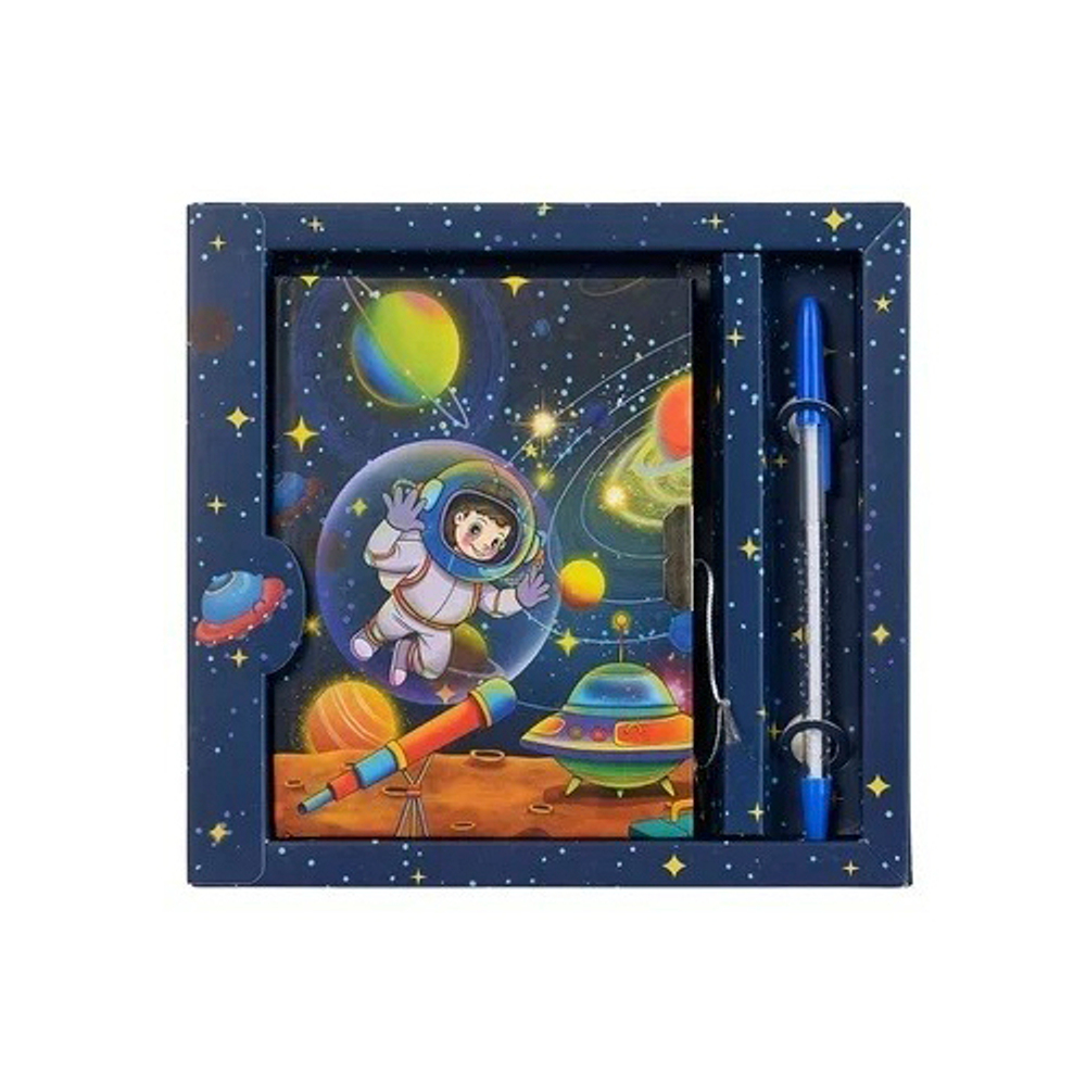 Блокнот детский Basir на замке, с ручкой, формат А6, серия "Космос", переплет 7БЦ, 14.7*11 см, 48 листов, ассорти