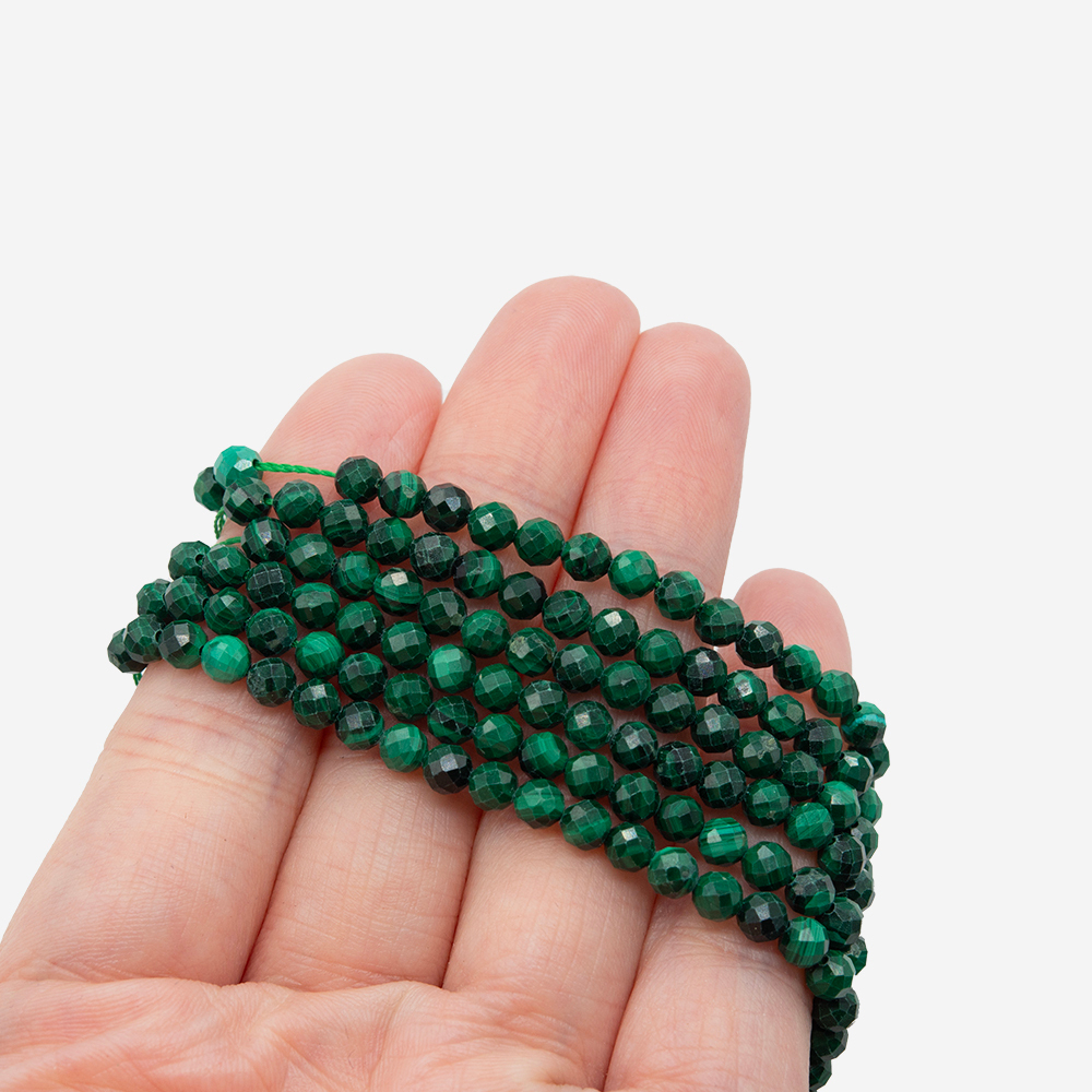 Малахит натуральный, бусины в форме шара 4мм, микроогранка