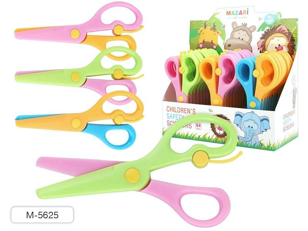 Ножницы детские 135мм. безопасные, пластиковые лезвия, ручки, с автомат.механизмом, ассорти 3цвета (