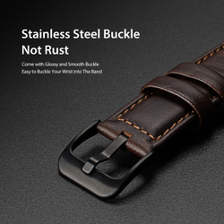 Ремешок из натуральной кожи коричневого цвета от Dux Ducis для смарт часов Samsung Galaxy Watch 3, 4, 5, 6 и 7 (размер крепления 20мм), серия Business Series