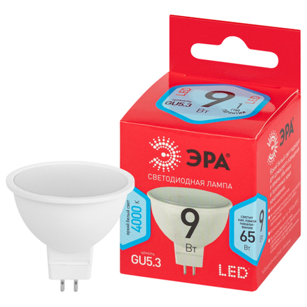 Лампа светодиодная ЭРА RED LINE LED MR16-9W-840-GU5.3 R 9Вт софит нейтральный белый свет GU5.3