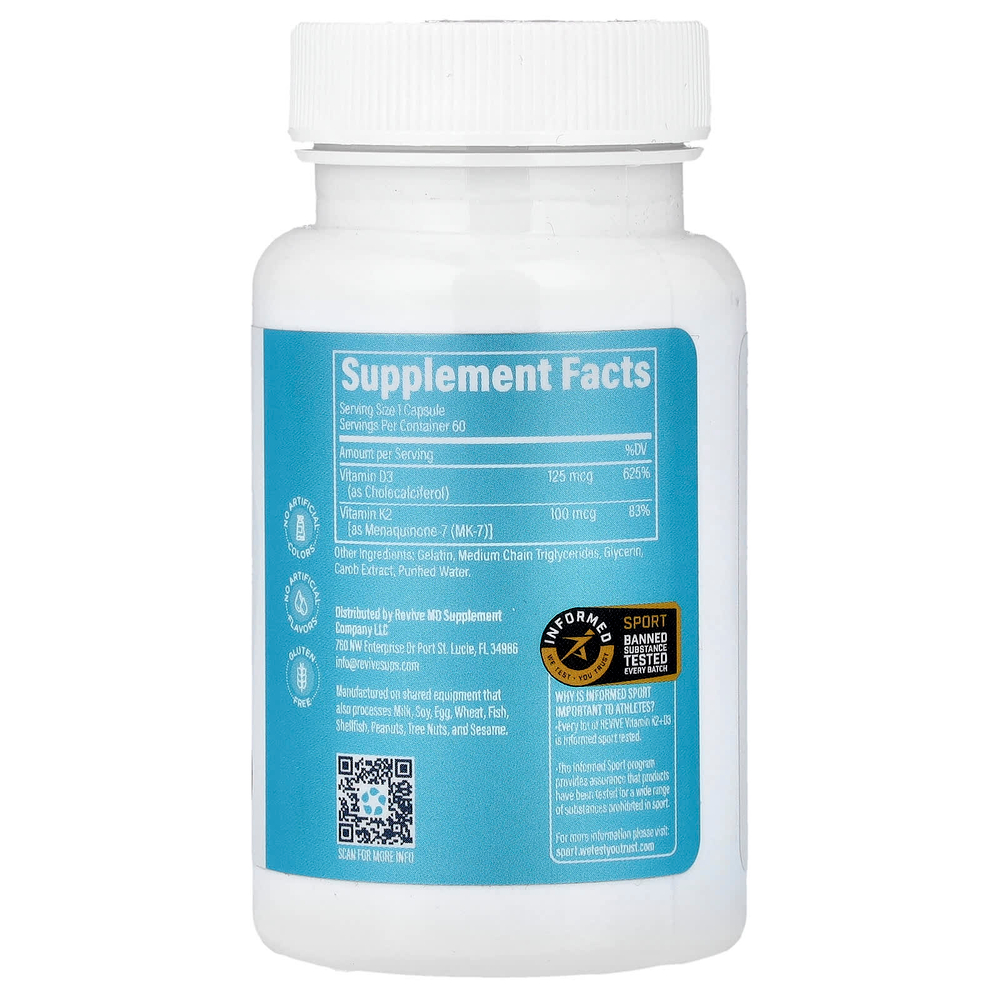 Revive, витамины K2 и D3, 60 капсул