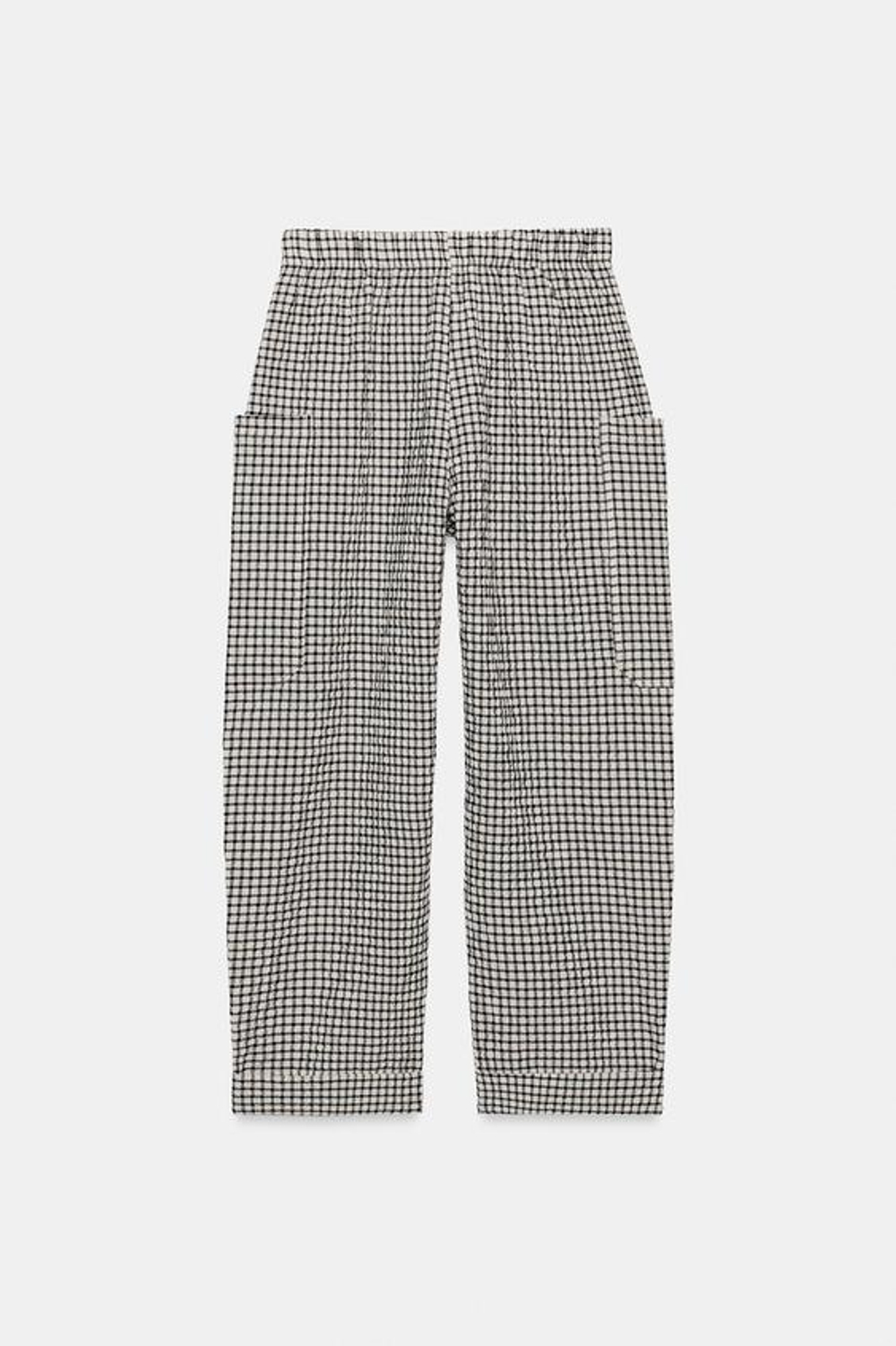 ZARA БРЮКИ В КЛЕТКУ С ЭЛАСТИЧНЫМ ПОЯСОМ, БЕЛЫЙ/ЧЕРНЫЙ