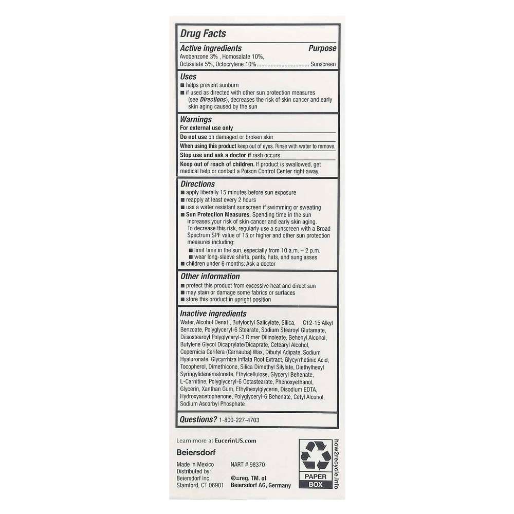 Eucerin, Age Defense, легкий солнцезащитный лосьон для лица, SPF 50, без отдушек, 75 мл (2,5 жидк. унц.)