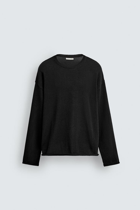 ZARA ТРИКОТАЖНЫЙ СВИТЕР С РЕЛЬЕФНОЙ ТЕКСТУРОЙ И ОТДЕЛКОЙ, ЧЕРНЫЙ