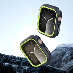 Чехол-бампер для часов Apple Watch 44мм для моделей 4, 5, 6 и SE, черный с зелеными вставками (Midnight/Green) от Dux Ducis, серия Bamo Series Case