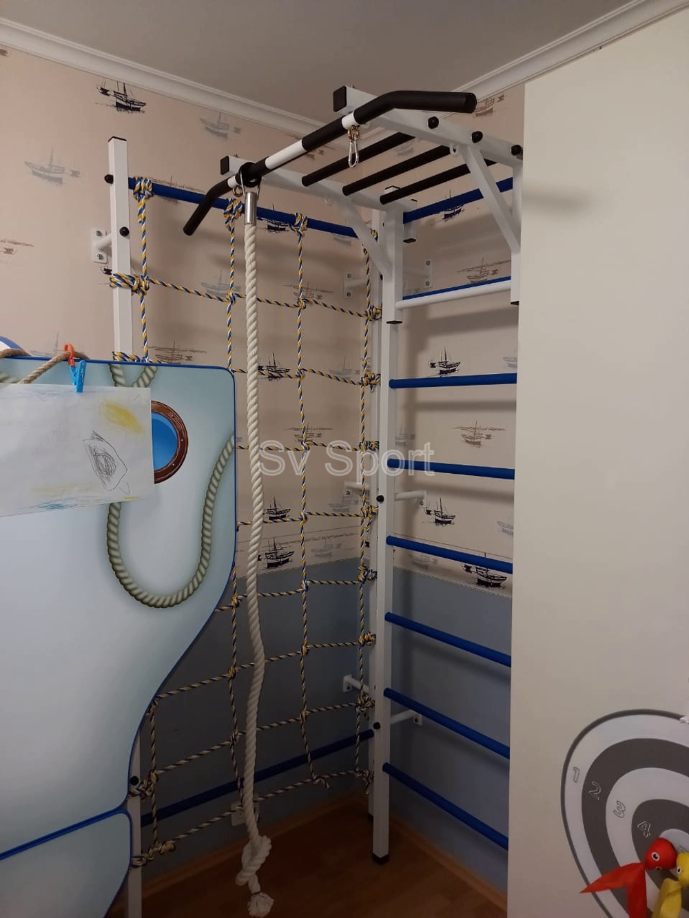 Монтаж шведской стенки Sv Sport с канатным лазом в пеноблочные, газоблочные стены