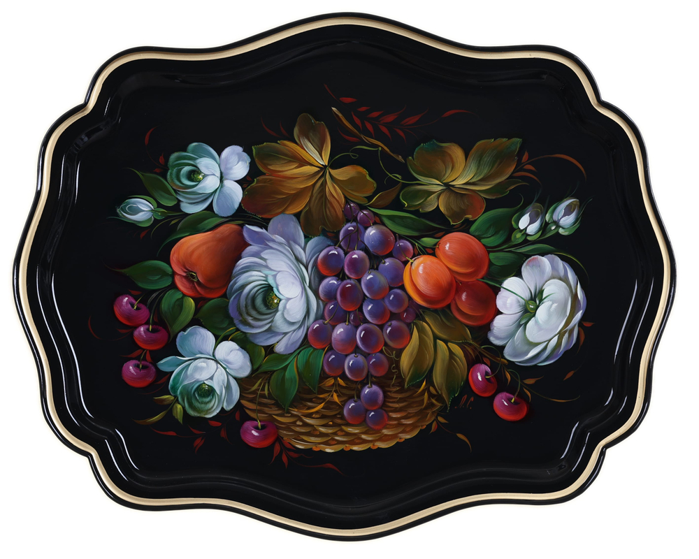 Жостовский поднос декоративный, размер 45х36 см (A20), металлический