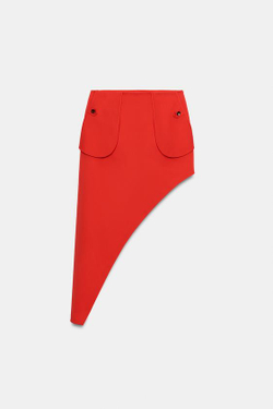 ZARA ЮБКА АСИММЕТРИЧНОГО КРОЯ С КАРМАНАМИ — ZW COLLECTION, КРАСНЫЙ