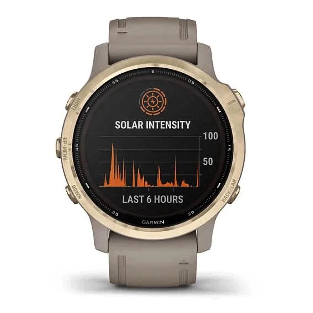 Спортивные наручные часы Garmin Fenix 6s Pro Solar золотистый с песочным ремешком 010-02409-11