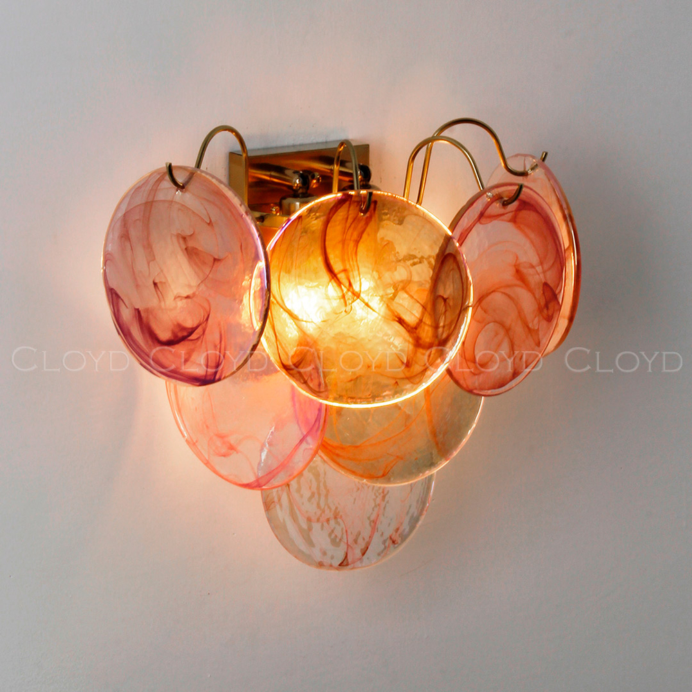 Бра Cloyd LINZE-B W2 / выс. 32 см - латунь - розов.стекло (арт.20481)