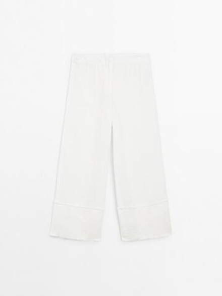 Massimo Dutti Льняные бесшовные брюки прямого кроя, натуральный