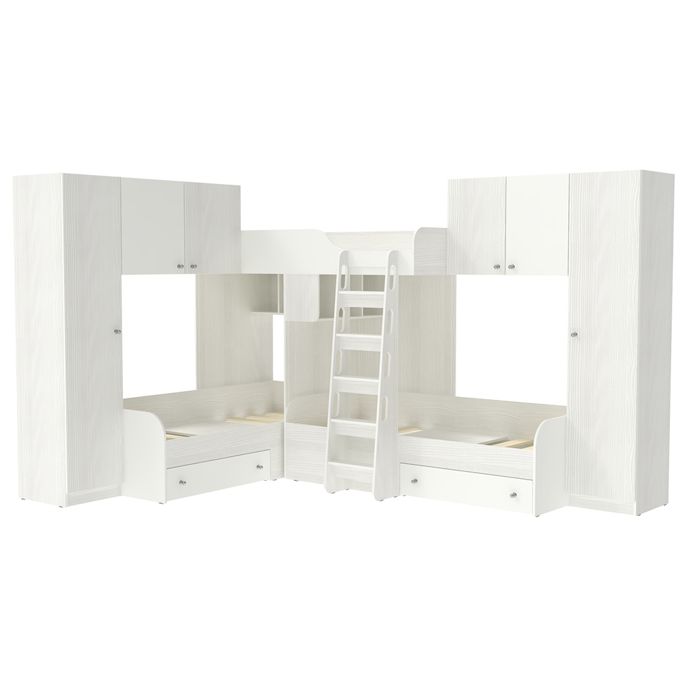 Трехместная кровать КарИВи Трио 3 Белое Дерево Белый