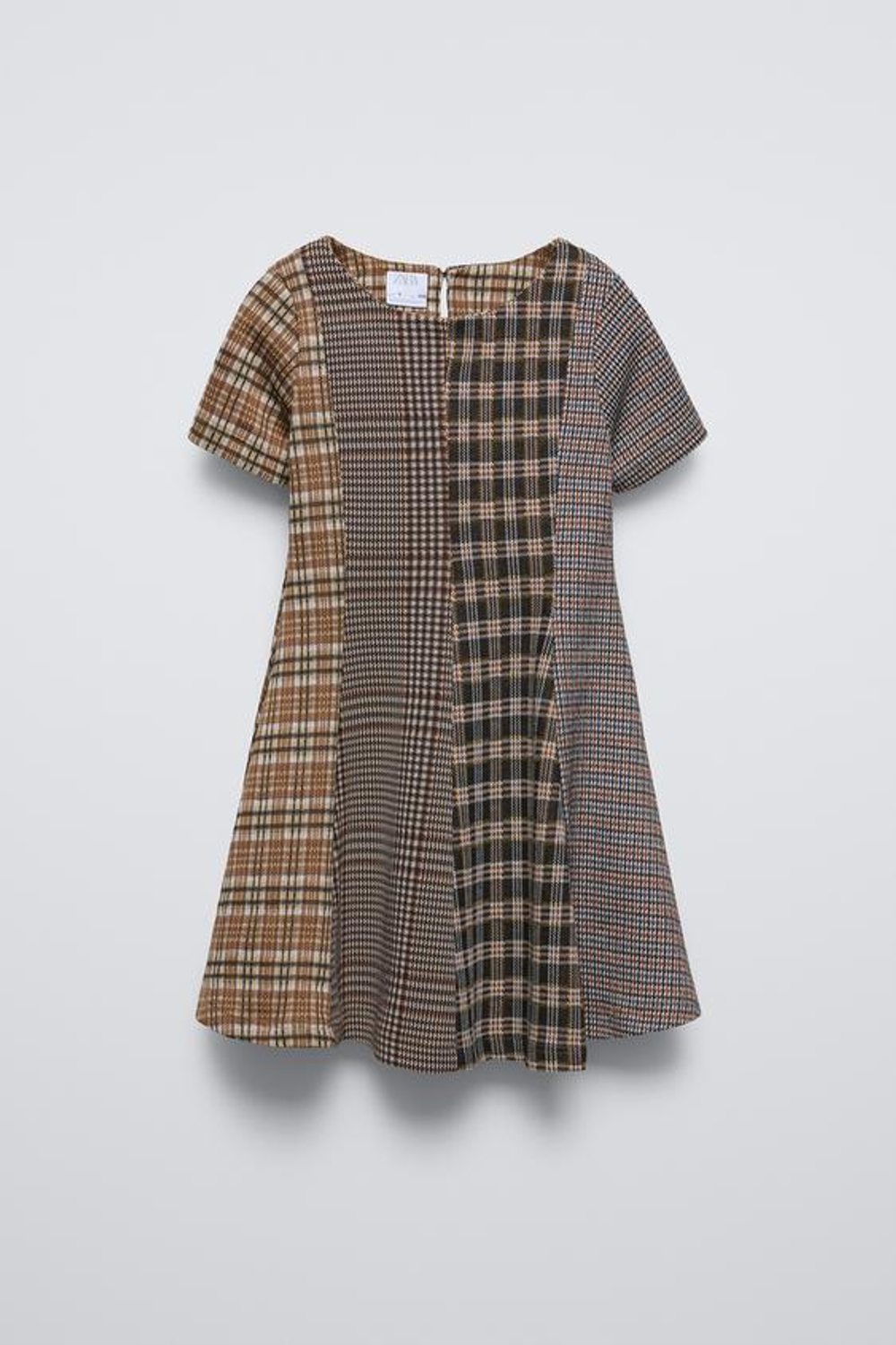 ZARA КОМБИНИРОВАННОЕ ПЛАТЬЕ В КЛЕТКУ, ОТТЕНОК КОРИЧНЕВОГО