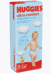 ПОДГУЗНИКИ HUGGIES 5 ULTRA COMFORT ДЛЯ МАЛЬЧИКОВ 12-22КГ 56ШТ