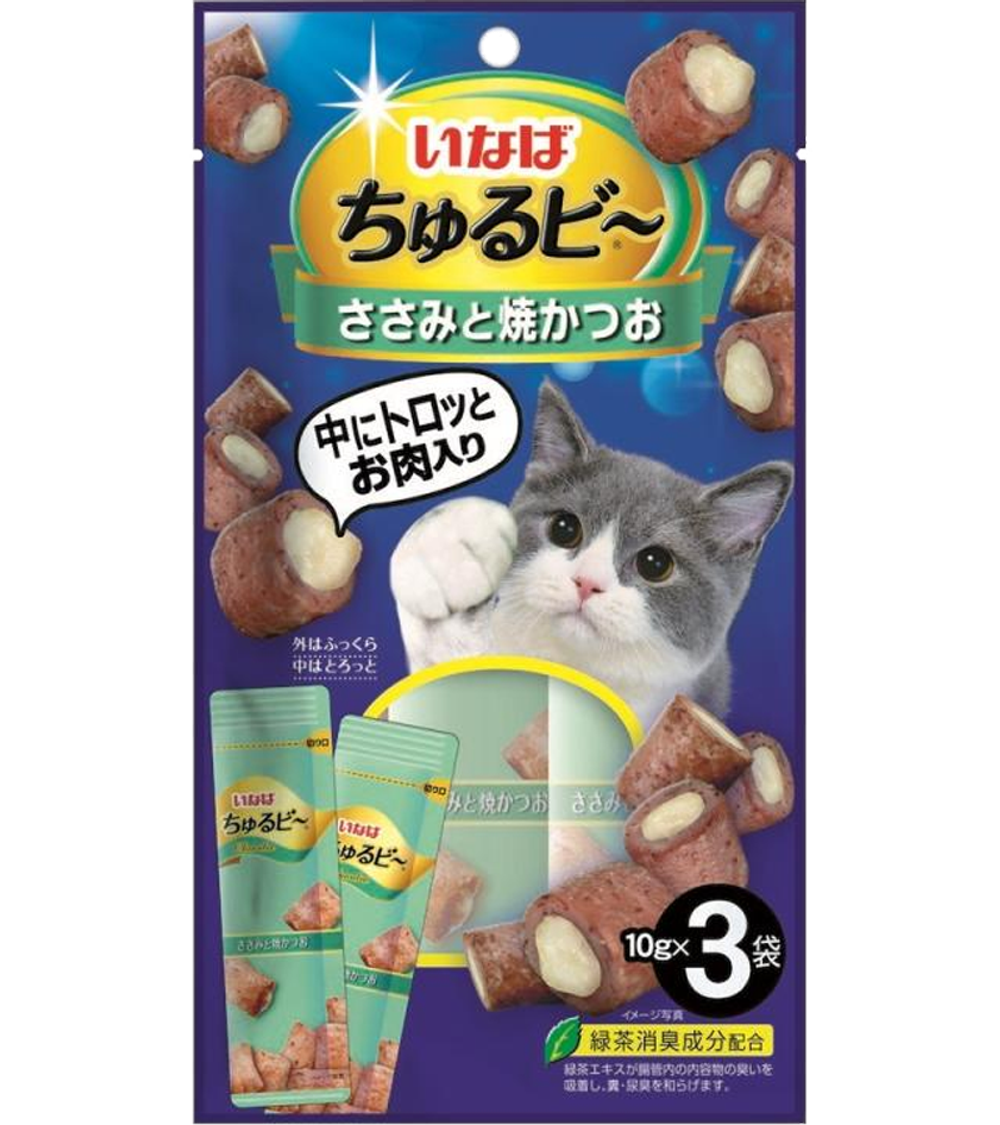Inaba Churu Bee Запеченные трубочки Куриное филе и запечённый тунец Кацуо 10гр.*3шт