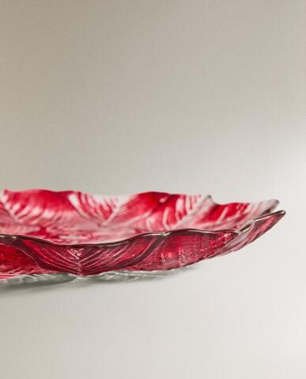 ZARA HOME НОВОГОДНЯЯ ДЕСЕРТНАЯ ТАРЕЛКА ИЗ СТЕКЛА В ФОРМЕ ЦВЕТКА, КРАСНЫЙ