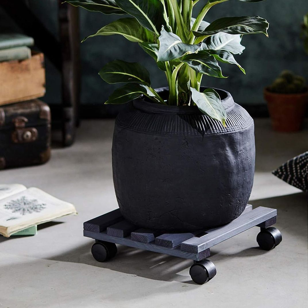 Подставка для цветов, 30х30х7, Флорэль, круглая на колесиках, этажерка, напольное, на подоконник, полка, из массива дерева, серый, Dipriz