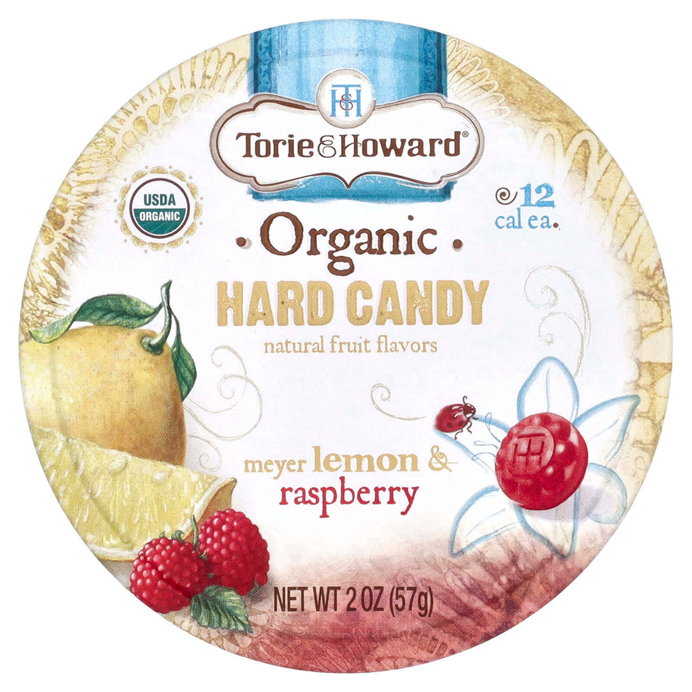 Torie & Howard, органические леденцы, лимон Мейера и малина, 57 г (2 унции)