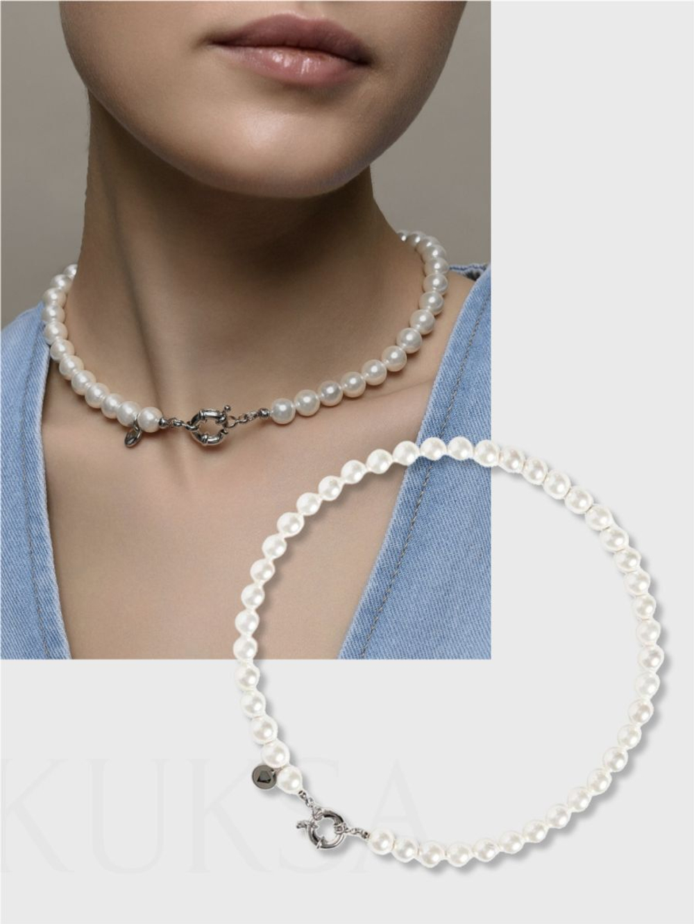 Чокер "Pure" из перламутра 35 см Silver