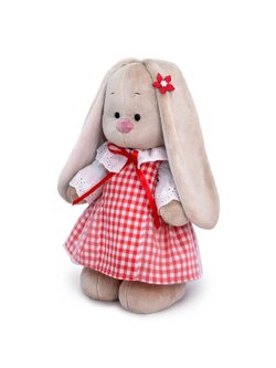 Мягкая игрушка Зайка Ми в сарафане в клетку 25 см