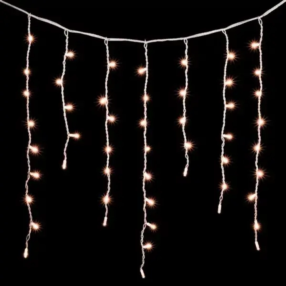 Светодиодная бахрома с колпачком 3,2*0,9 м., 168 экстра теплых белых LED ламп, каучуковый белый провод, LTC (LL168-8-2EWW)