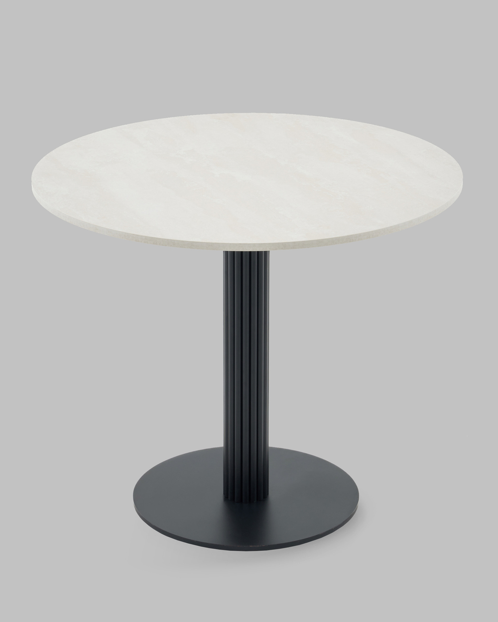 Стол круглый Фризбин D90, столешница МДФ ледяной камень, основание металл черный