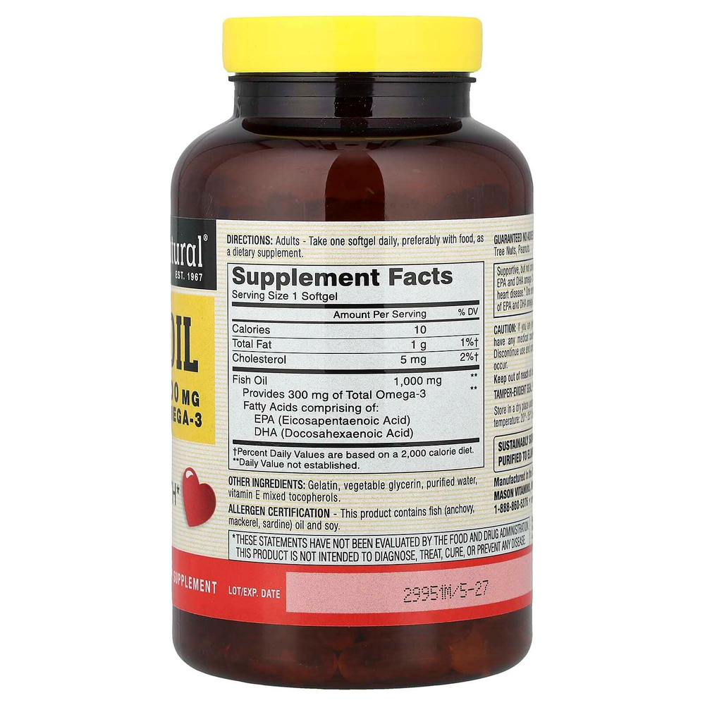 Mason Natural, Рыбий жир, 1000 мг, 200 капсул