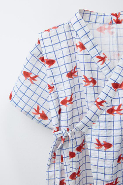 ZARA КОМБИНЕЗОН-КИМОНО С ПРИНТОМ «ЗОЛОТЫЕ РЫБКИ», ЭКРЮ