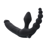 Чёрный безремневой страпон 15см с вибрацией и анальным отростком 7см ToyFa Black&Red 901401-5
