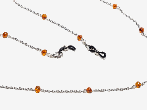 Держатель для очков с цельным янтарем, длина 70 см. Цепочка для очков натуральный камень